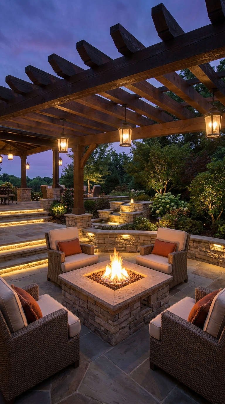 pergola bois brasero pierre