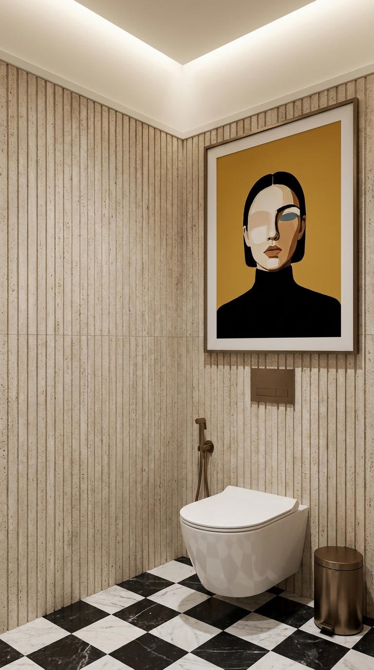 toilettes rainures minerales damier portrait