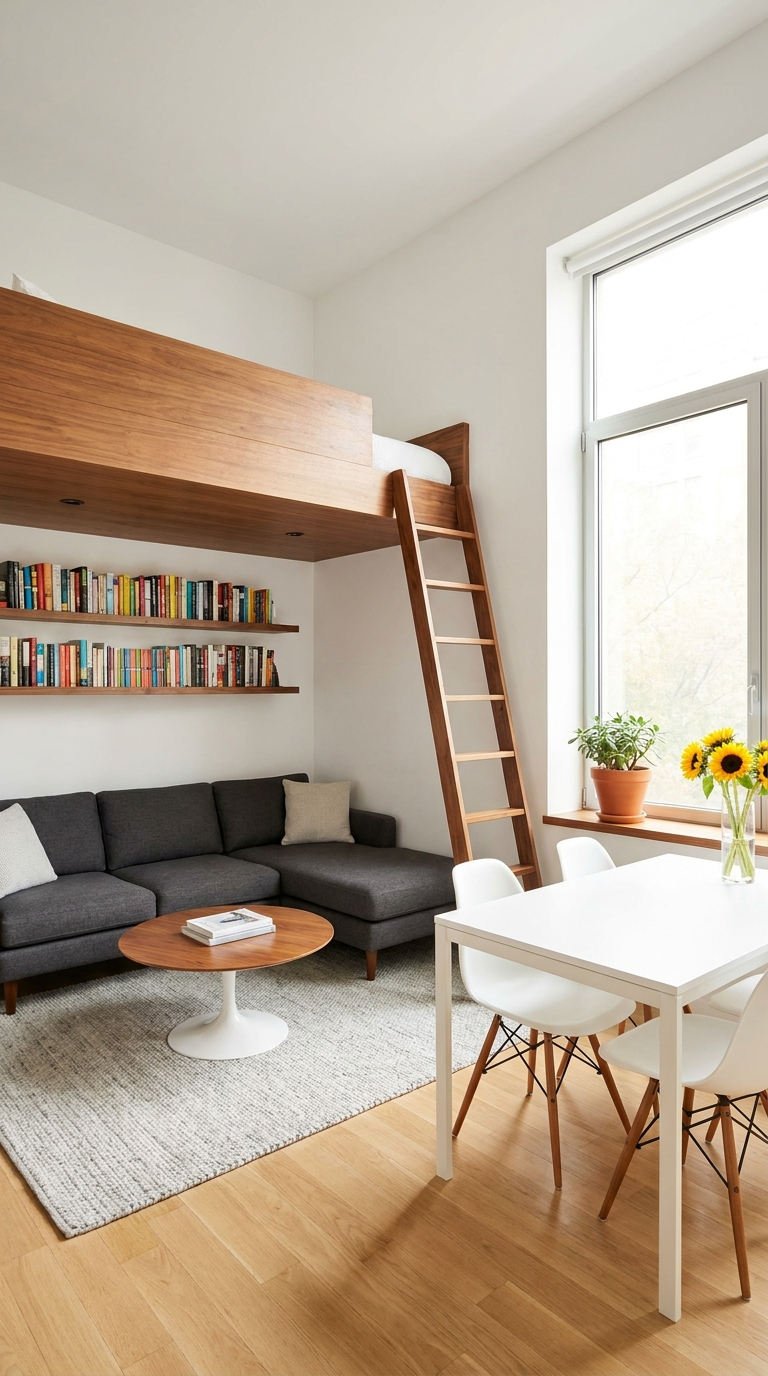 mezzanine bois salon bibliotheque