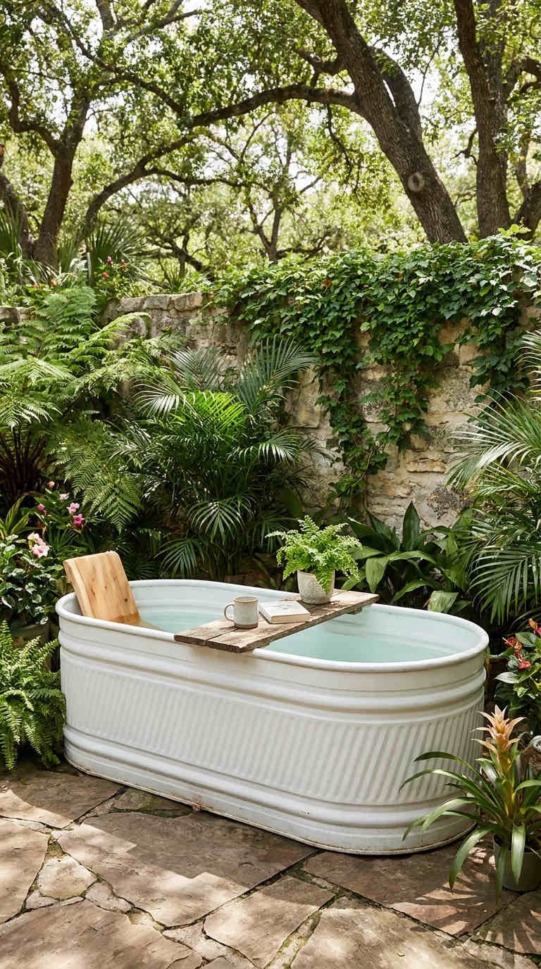baignoire retro jardin lierre