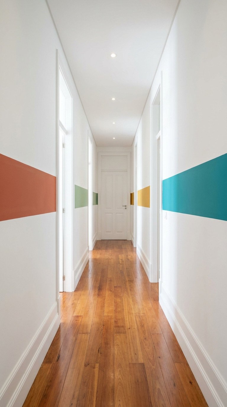 couloir blanc bandes colorees bois