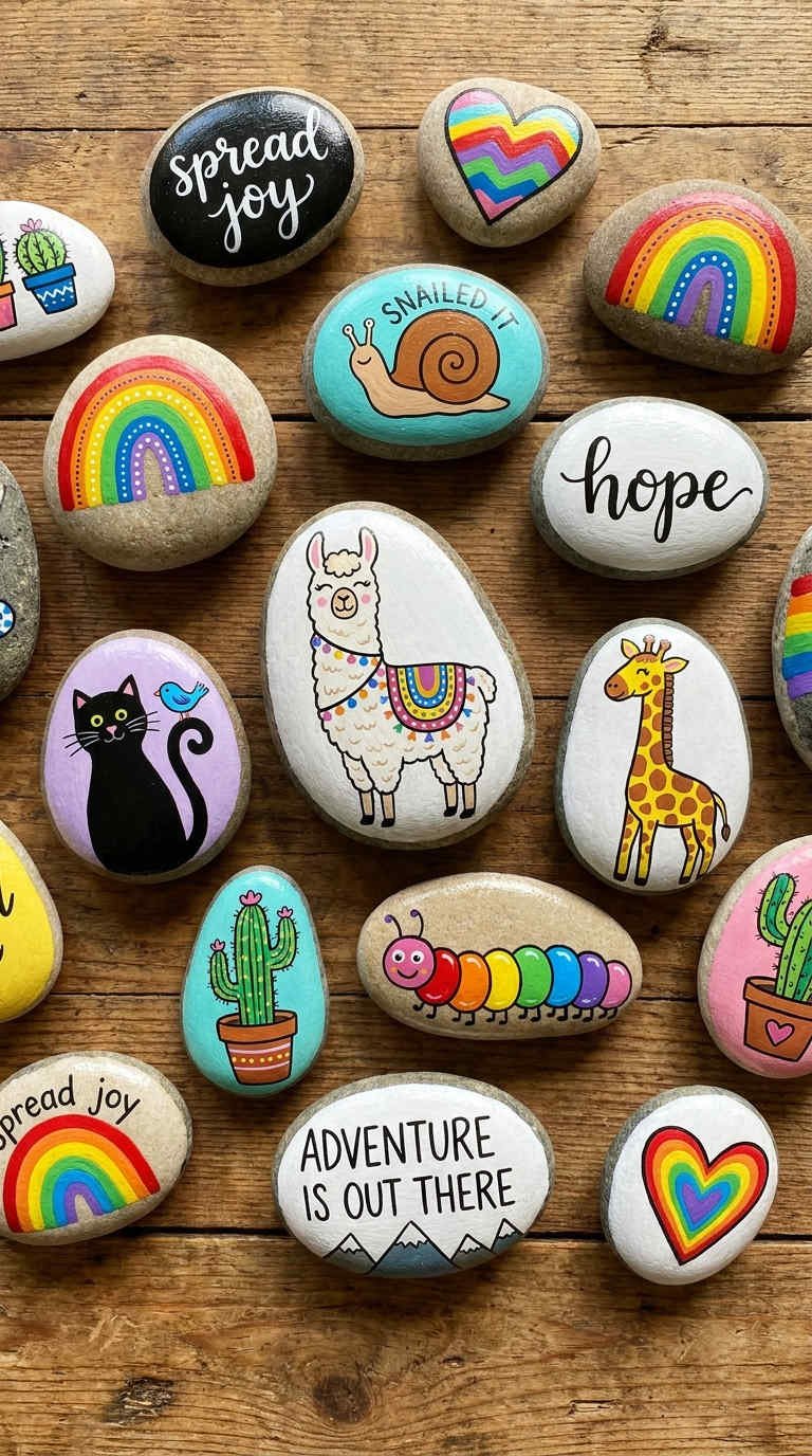 galets peints messages animaux arcenciel