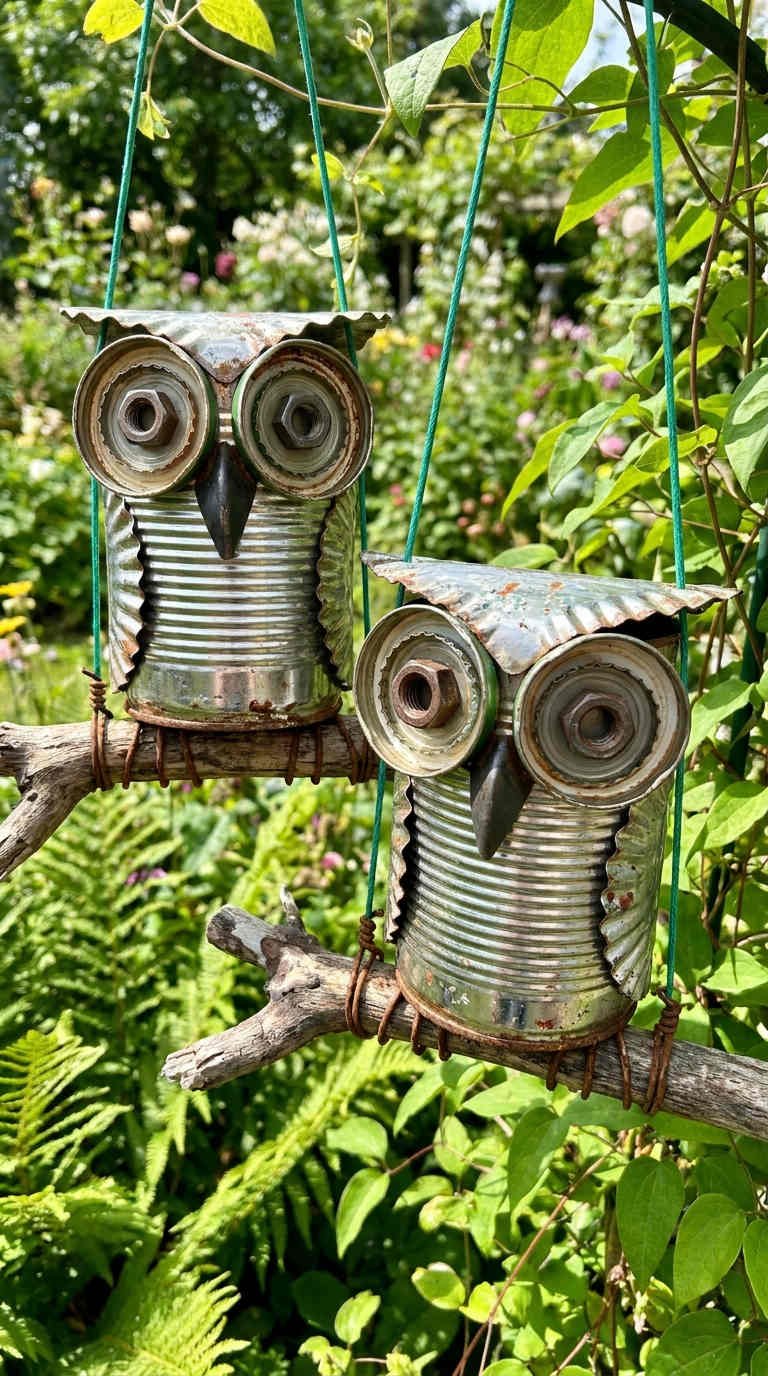 hiboux suspendus jardin metal
