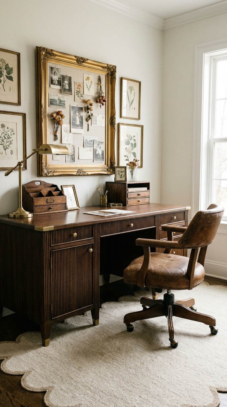 bureau vintage cadre dore