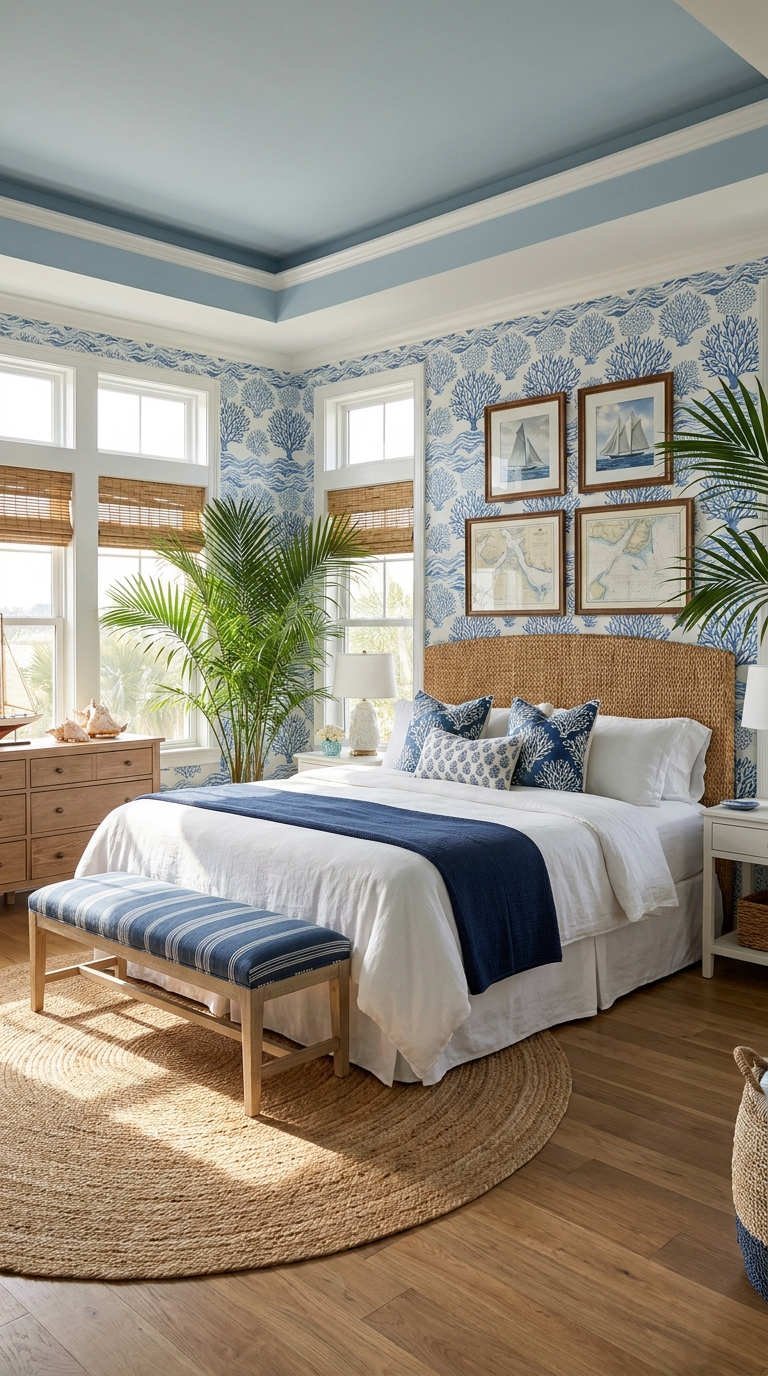chambre papier peint corail bleu