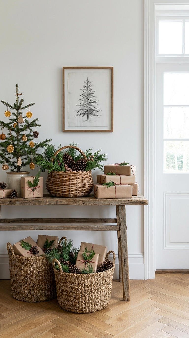 entree banc paniers cadeaux sapin