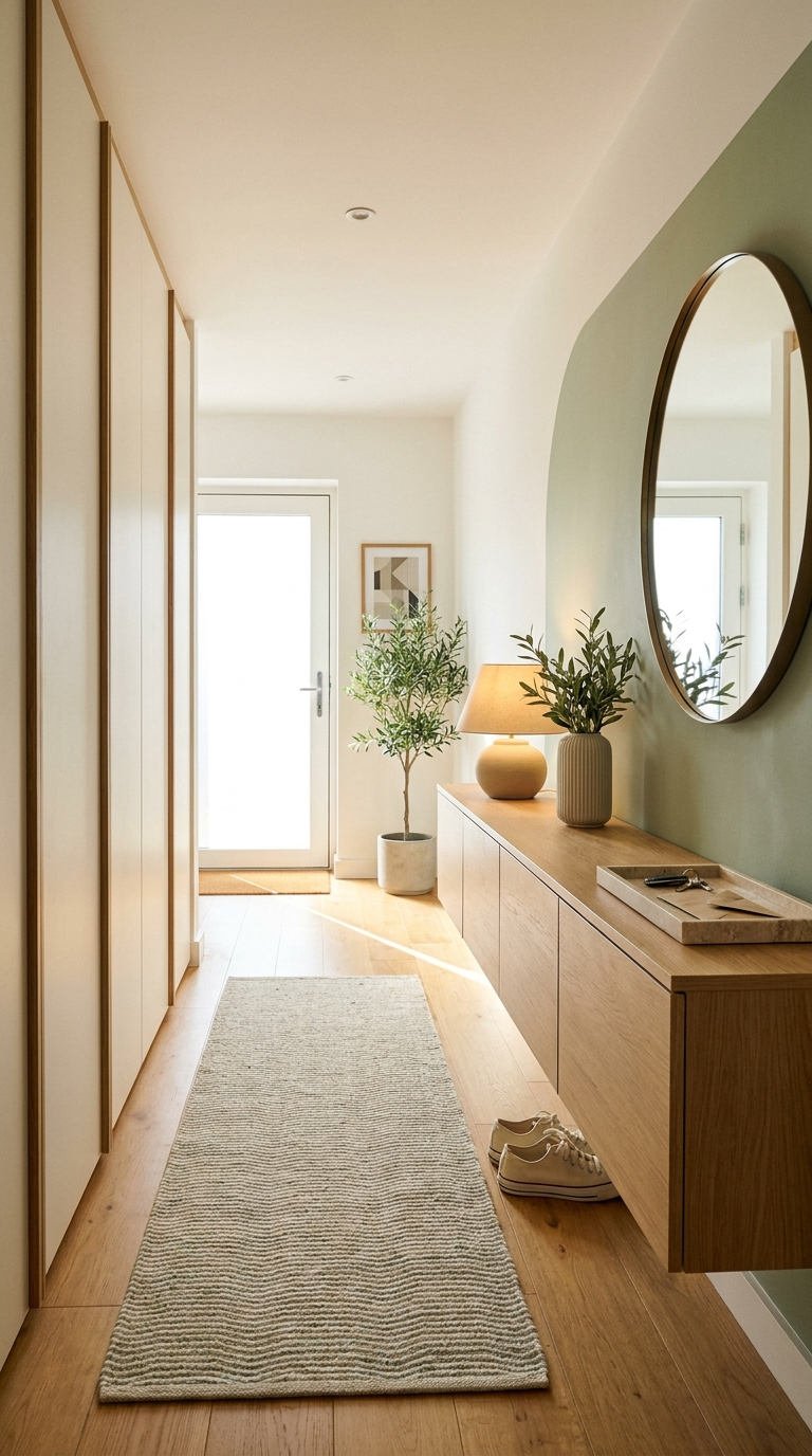 couloir sauge console miroir rond