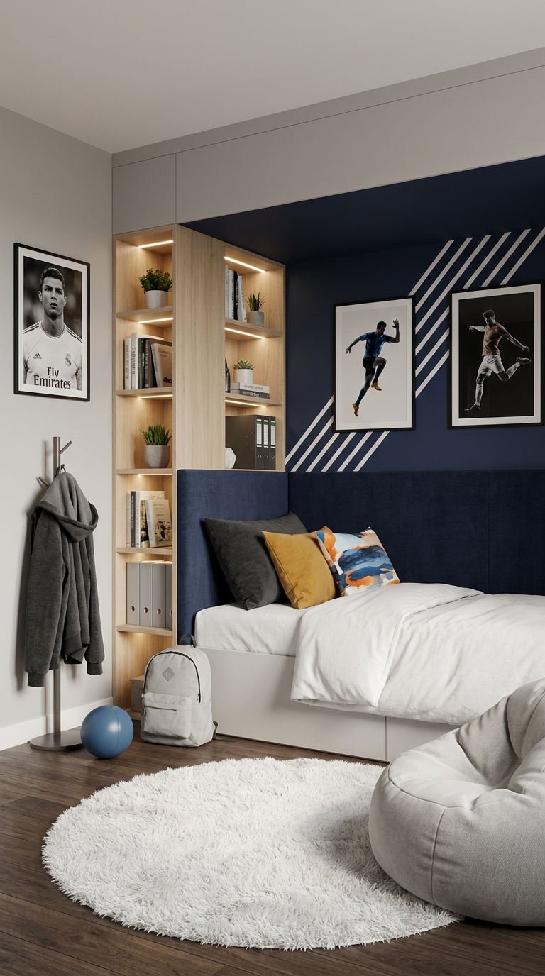 chambre sportive alcove bleu marine
