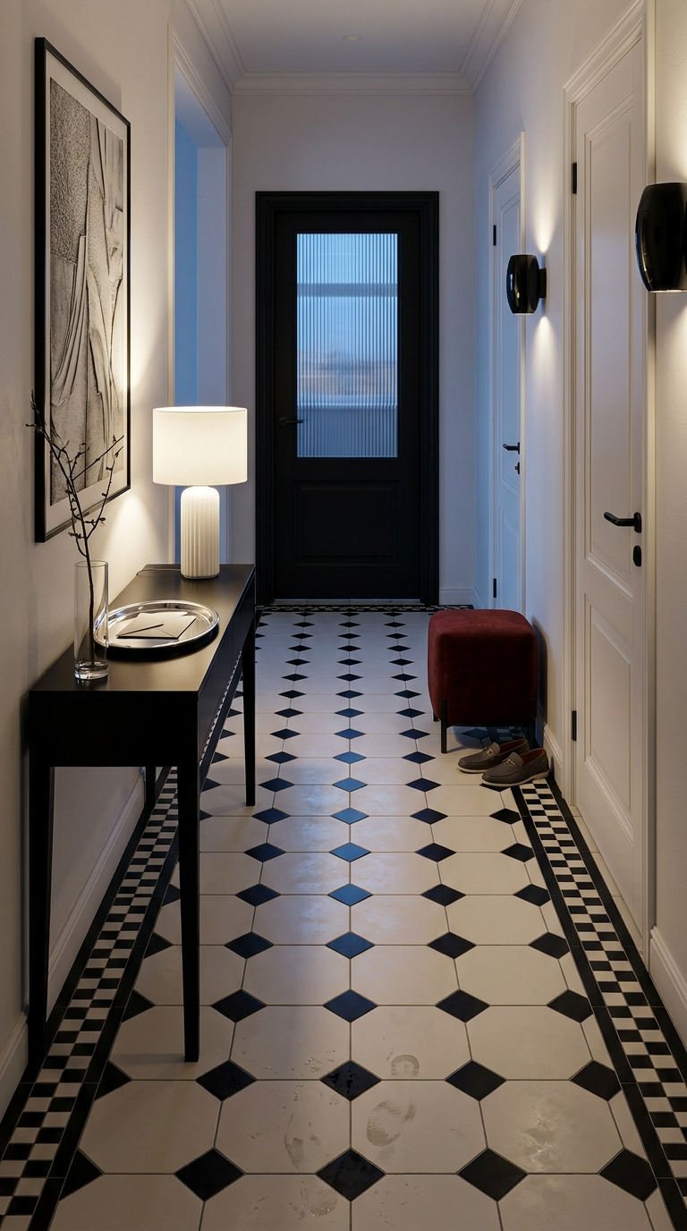couloir damier noir blanc
