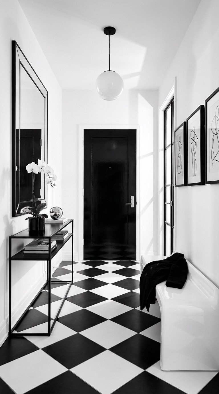 entree damier noir blanc