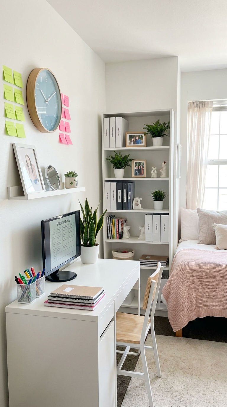 chambre etudiante bureau bibliotheque blanche