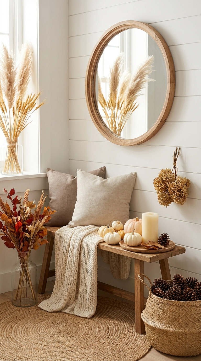 coin banc pampas citrouilles automne