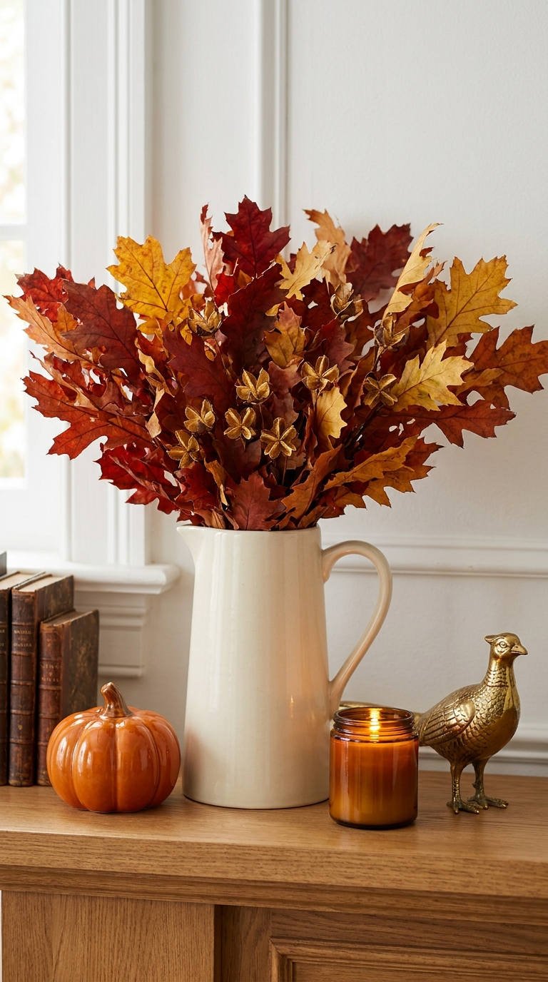 pichet feuilles bougie citrouille automne