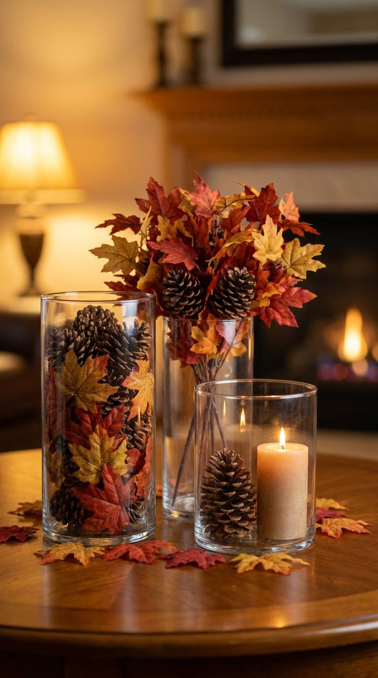 centre table verre pommes pin automne