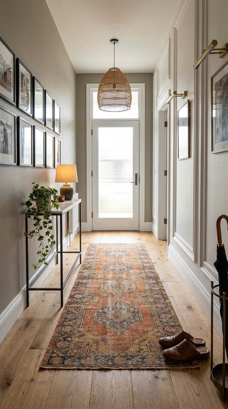 couloir long tapis console