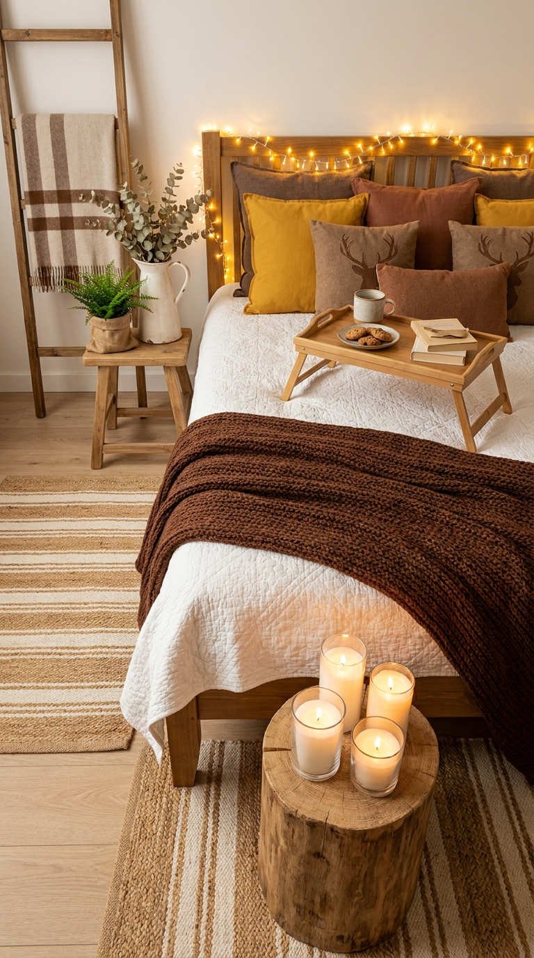 chambre guirlande coussins bougies automne