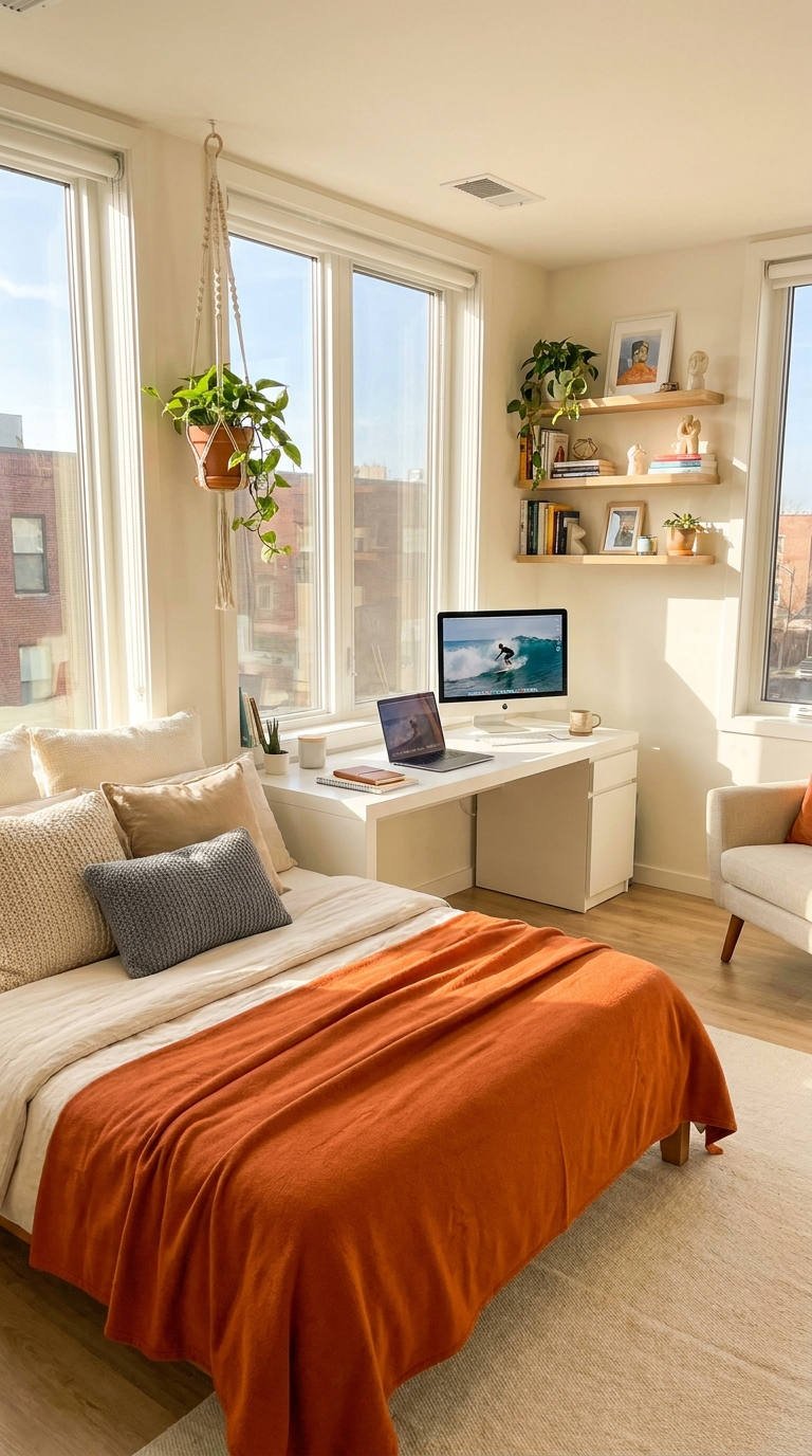 chambre lumineuse bureau fenetres orange