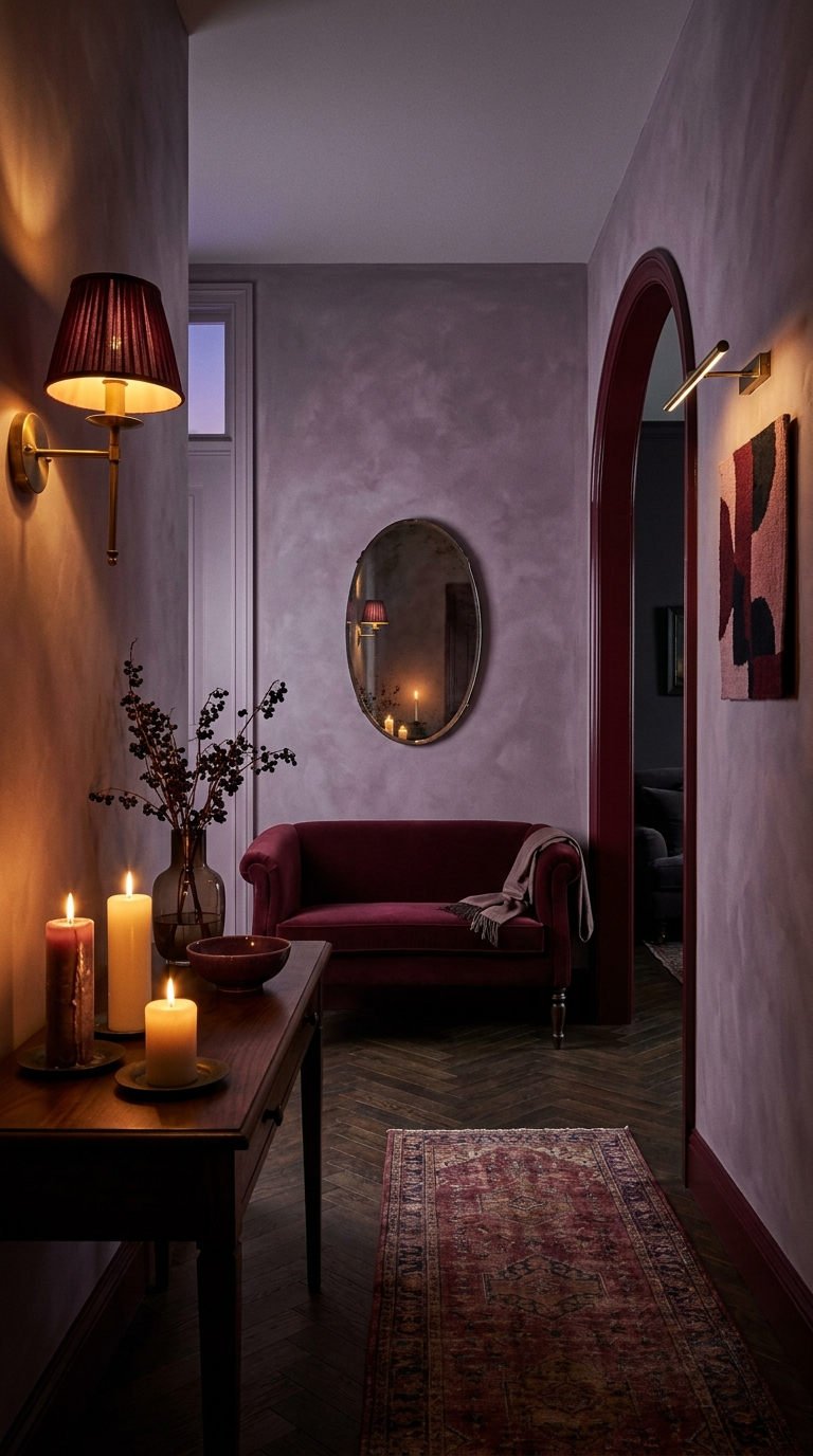 couloir bordeaux velours bougies