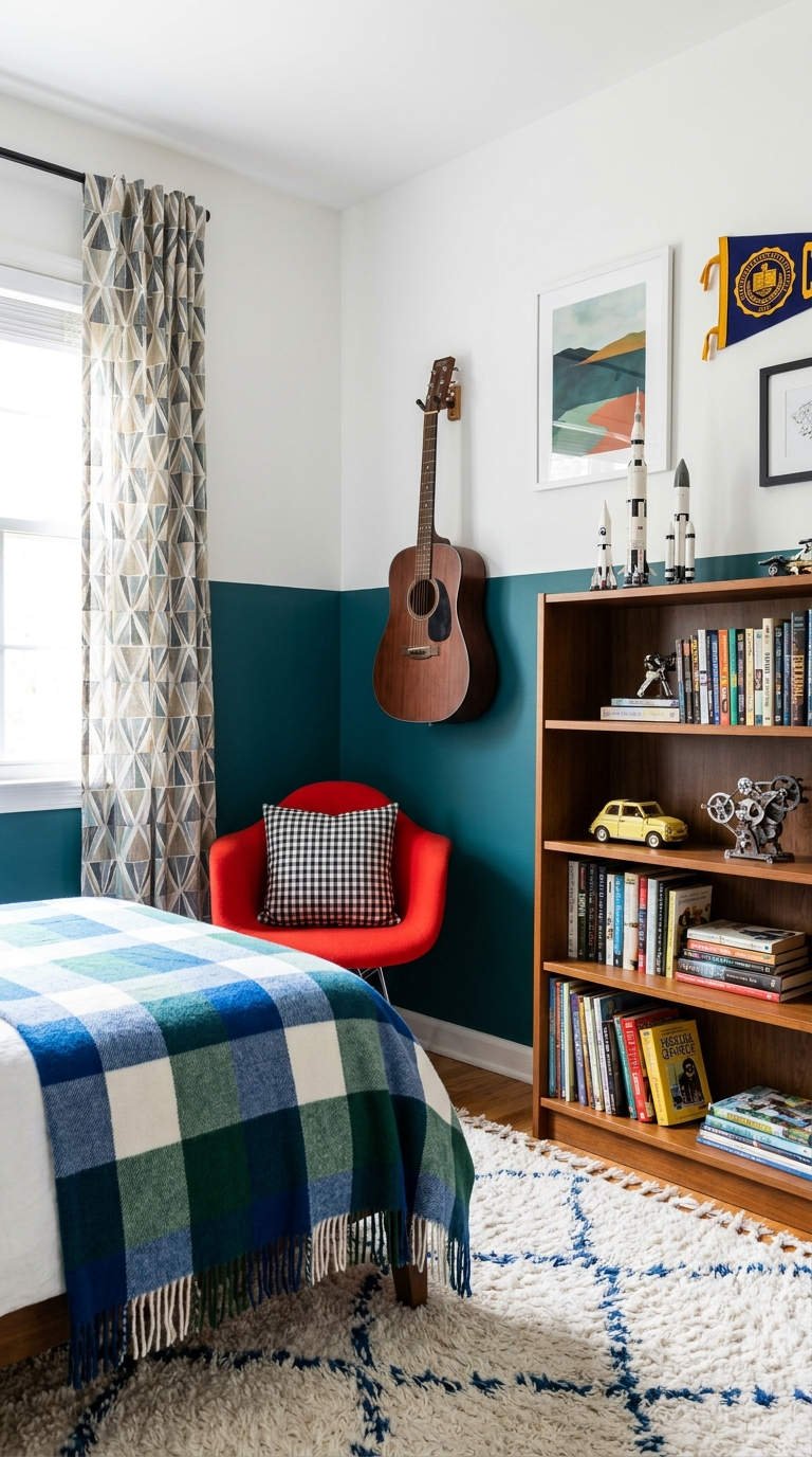 chambre petrole guitare bibliotheque retro