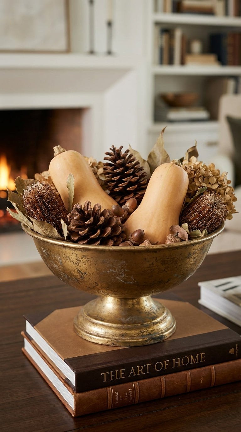 coupe cuivree courges pommes pin automne