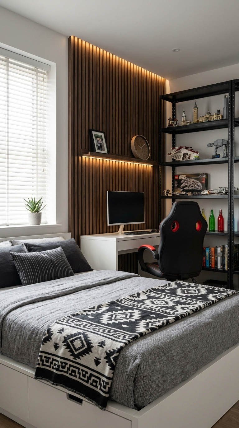 chambre gamer tasseaux bureau led