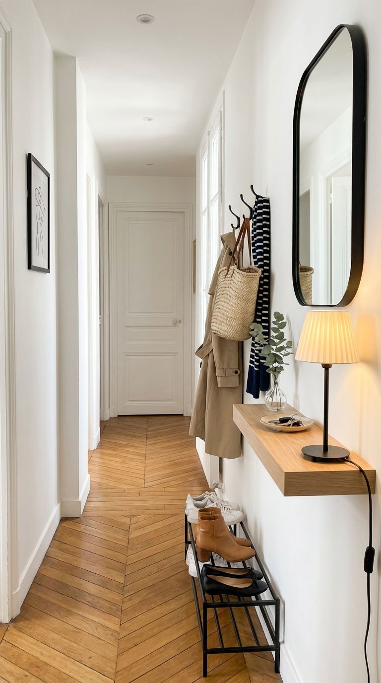couloir etroit tablette pateres