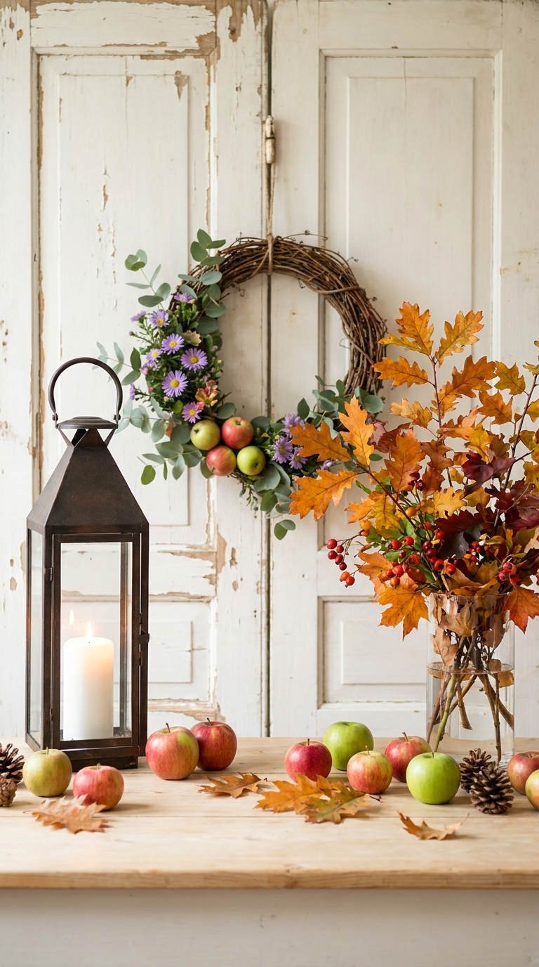 couronne pommes lanterne feuillages automne