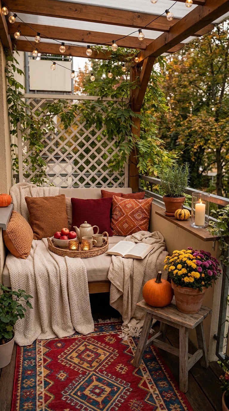 balcon cocon guirlandes coussins automne