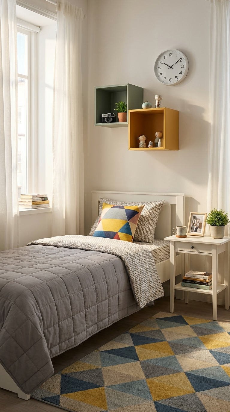 chambre geometrique cubes muraux gris