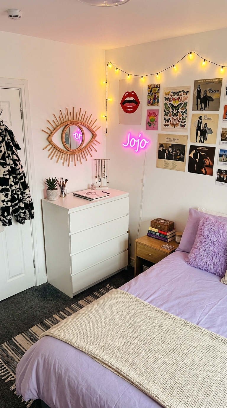 chambre lilas neon mur affiches