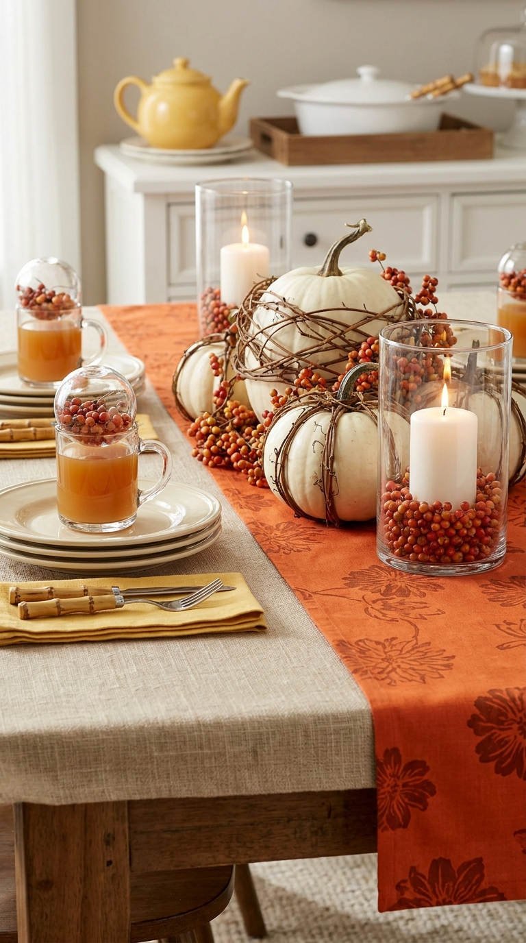 table citrouilles blanches baies automne