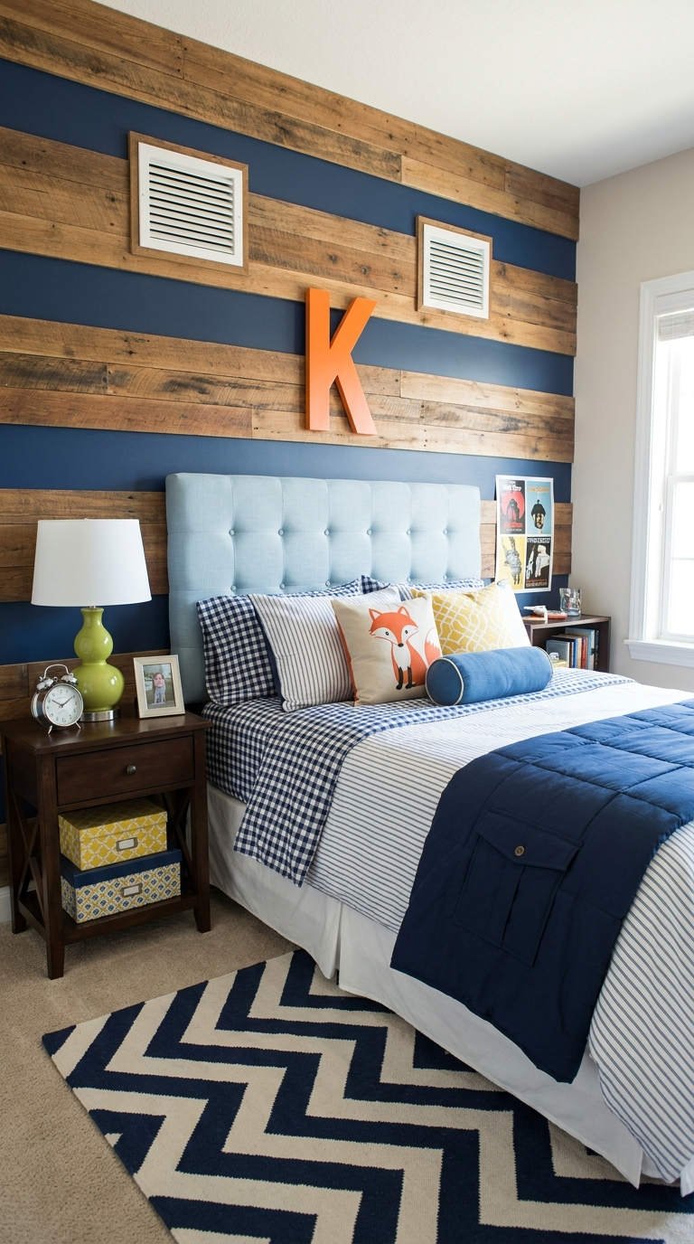 chambre ado bois bleu marine