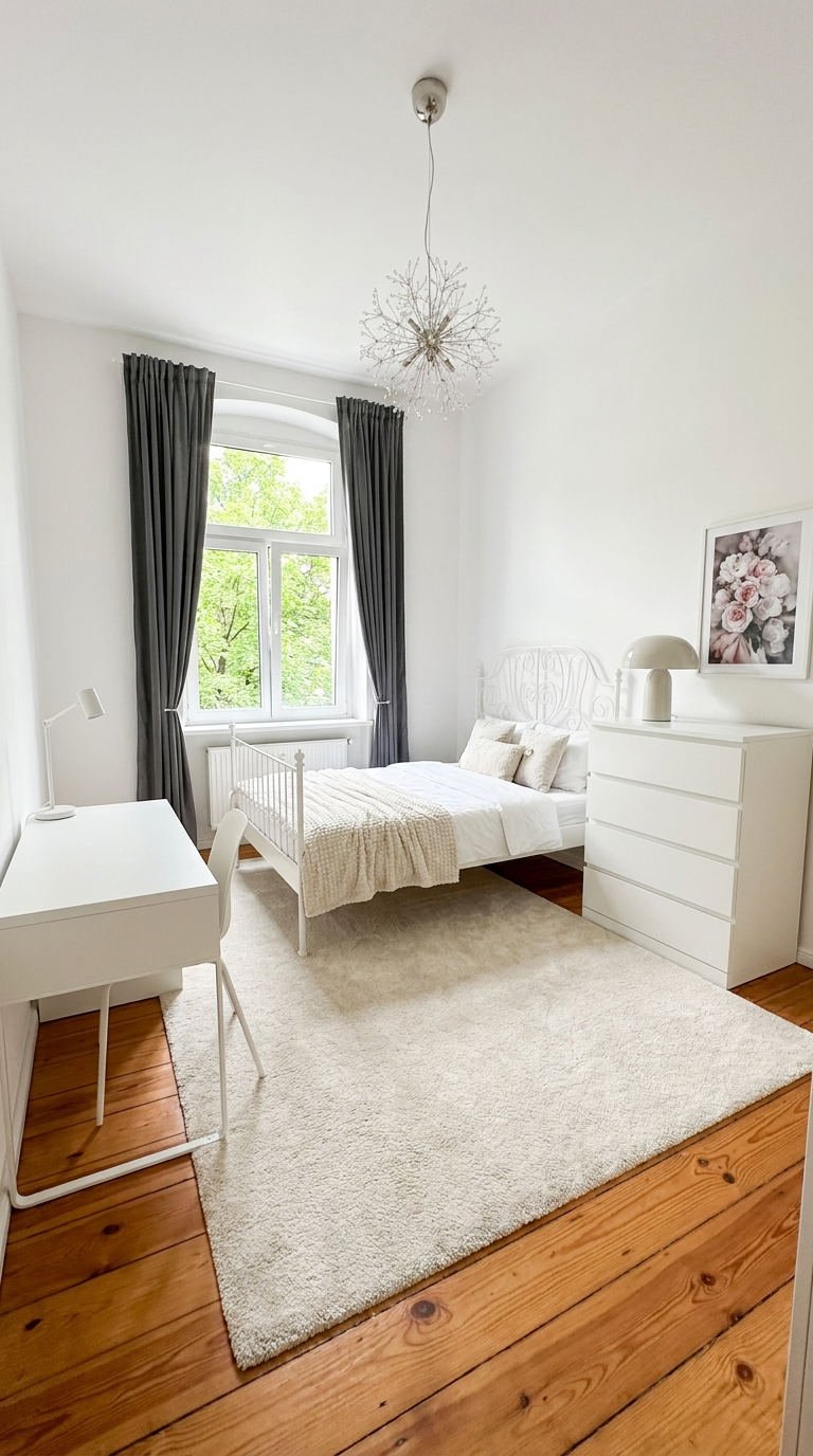 chambre etudiante blanche lit metal