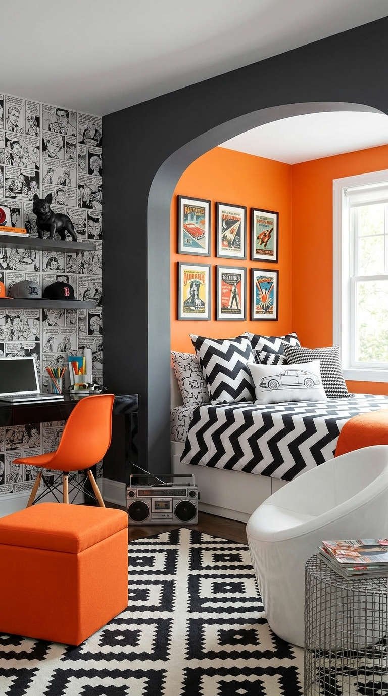 chambre graphique orange bande dessinee