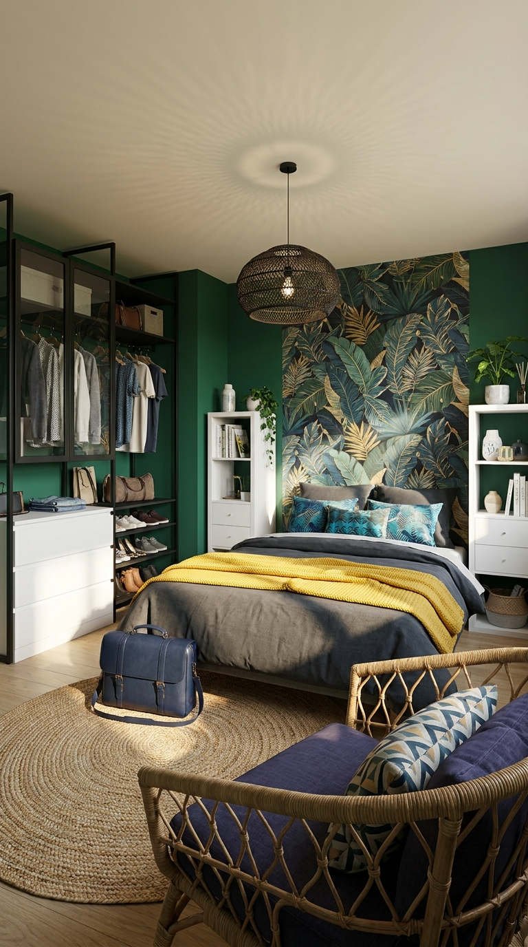 chambre verte dressing papier peint