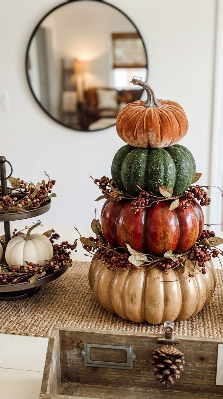totem citrouilles baies table automne