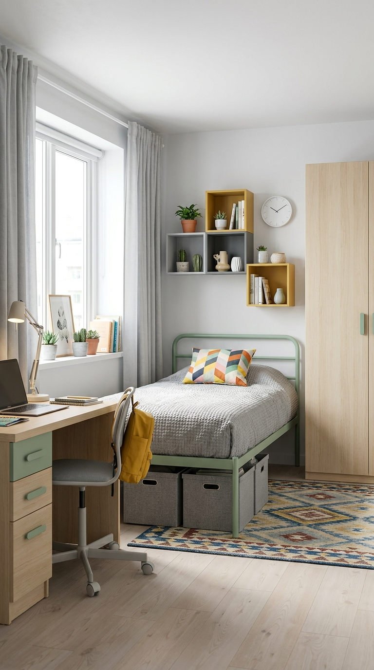 petite chambre lit rangements cubes