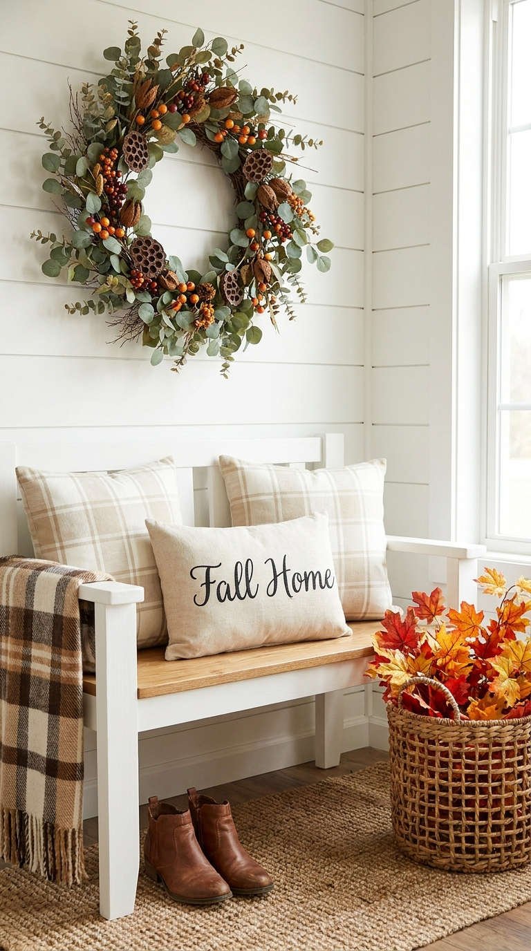 banc couronne coussins feuilles automne