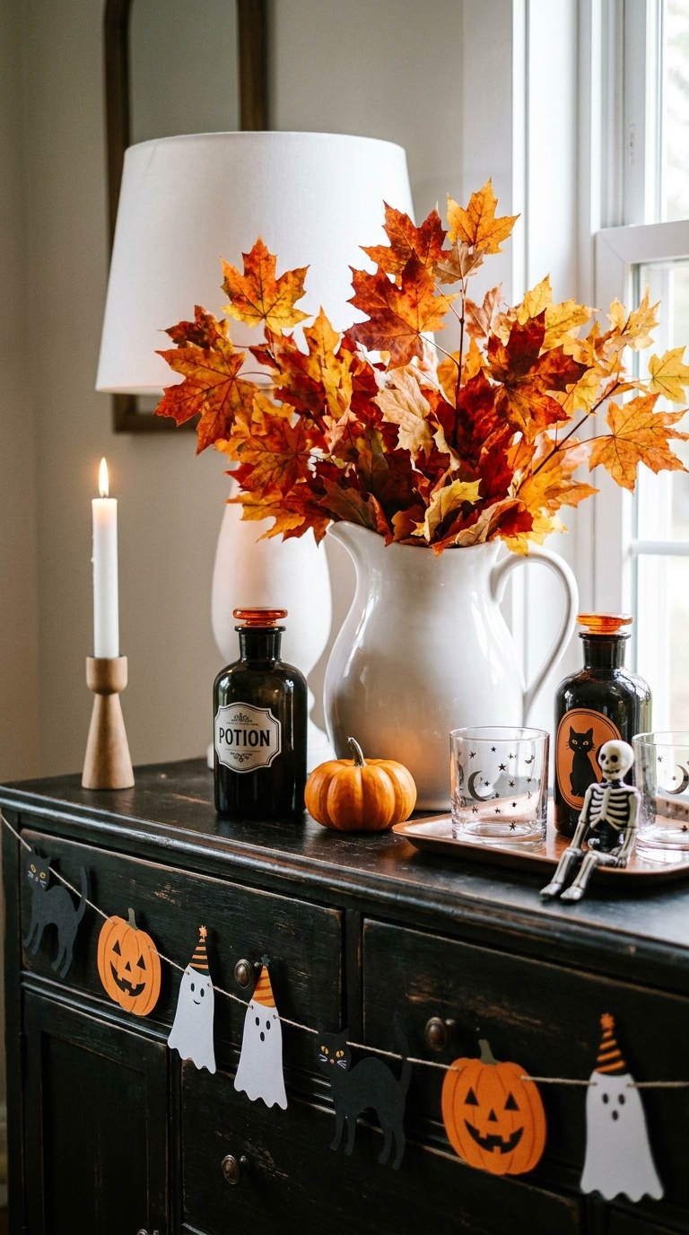 buffet noir halloween feuilles automne