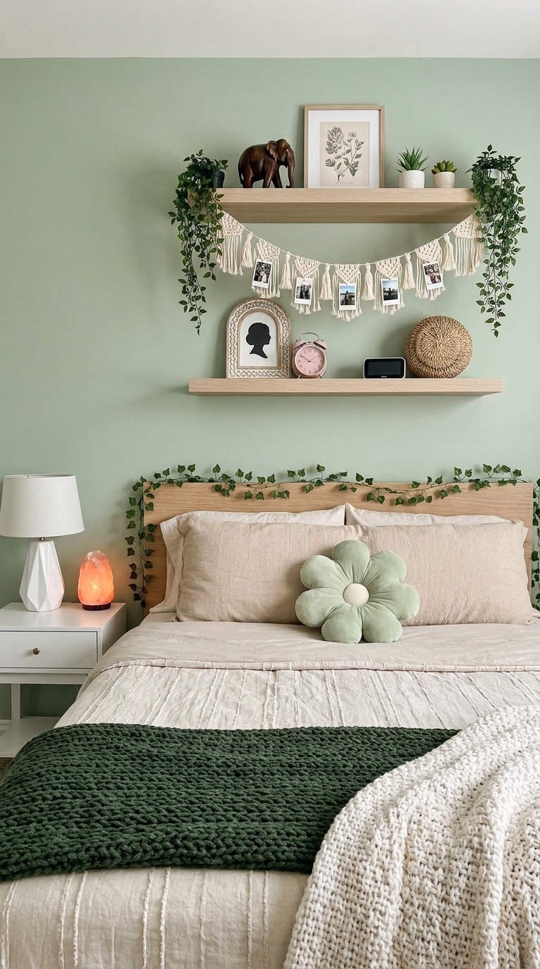 chambre sauge etageres macrame plantes