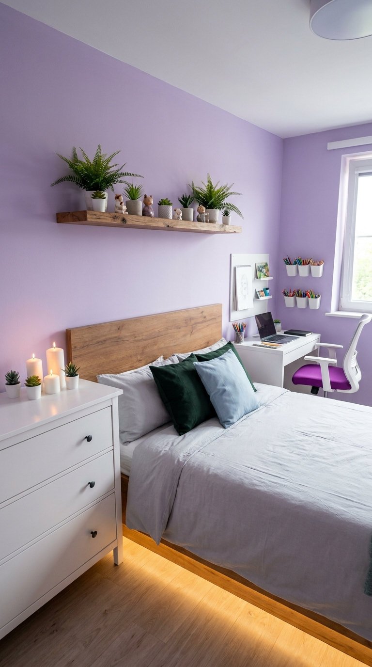 chambre lavande bureau plantes lit